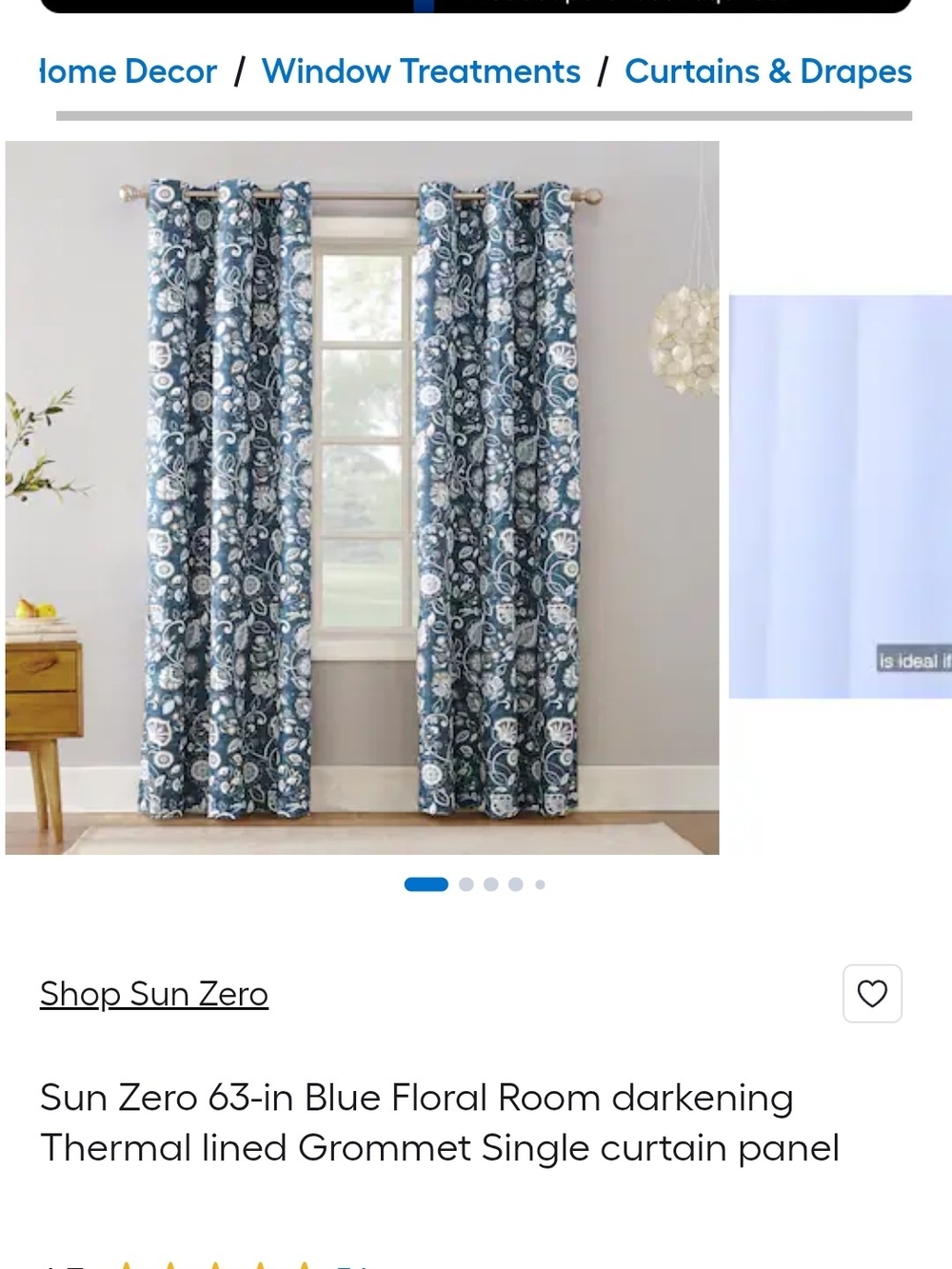 Blue Floral Thermal Grommet Curtain Panels 4 Total
